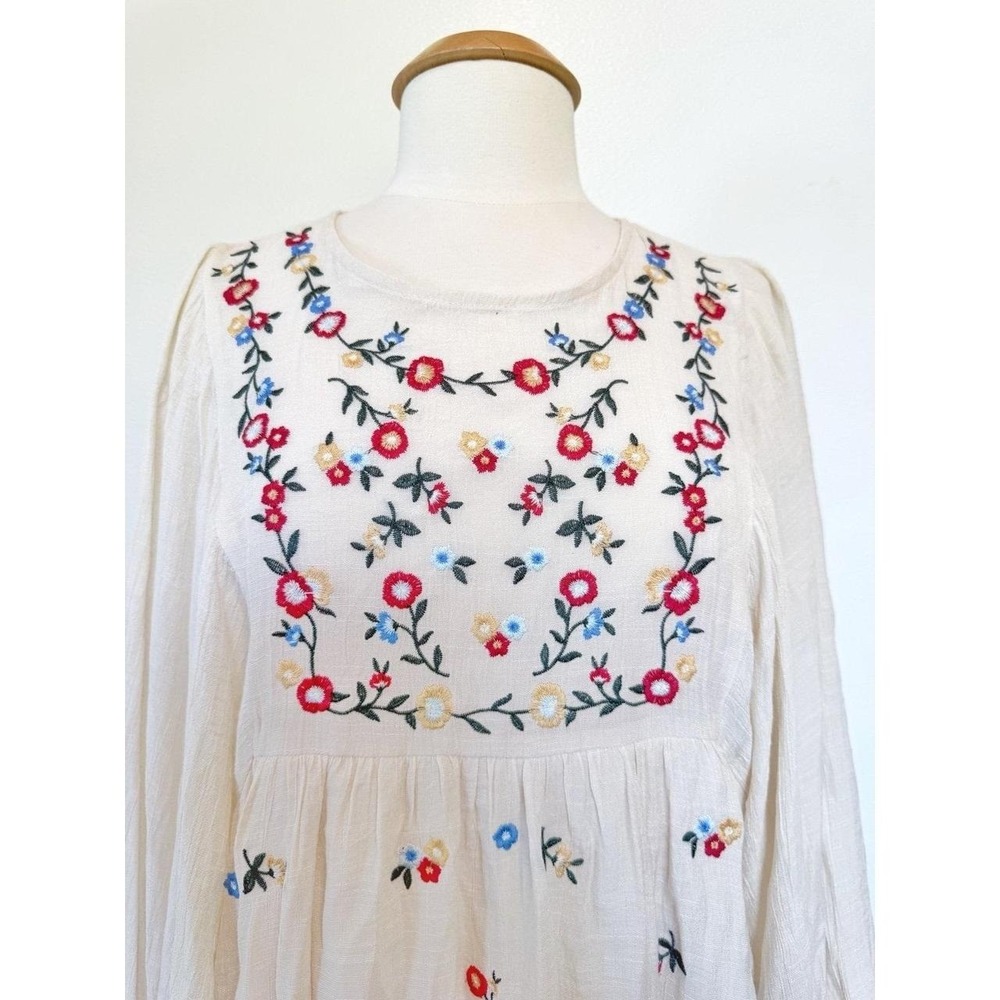 Umgee NWOTWomen's Size M Ivory Floral Embroidered Knee legnth Dress boho chic - Picture 4 of 10